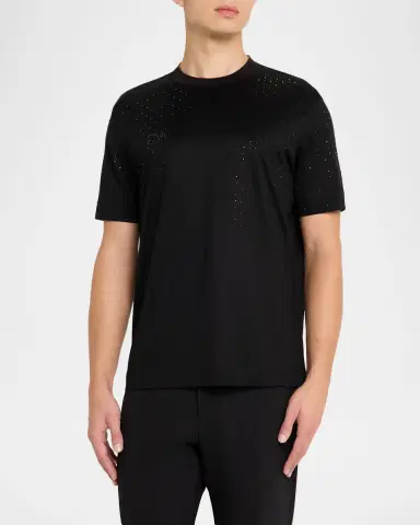 Emporio Armani Men's Clubwear Cotton-Lyocell Jersey Rhinestone Logo T-Shirt | Thumbnail 3 Emporio Armani Men's Clubwear Cotton-Lyocell Jersey Rhinestone Logo T-Shirt | Thumbnail 3