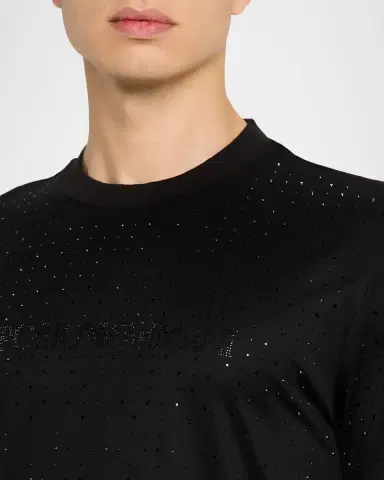 Emporio Armani Men's Clubwear Cotton-Lyocell Jersey Rhinestone Logo T-Shirt | Thumbnail 4 Emporio Armani Men's Clubwear Cotton-Lyocell Jersey Rhinestone Logo T-Shirt | Thumbnail 4