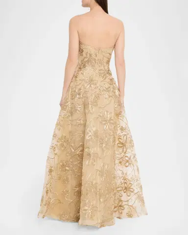 Naeem Khan Strapless Metallic Raffia Embroidered Gown | Thumbnail 2 Naeem Khan Strapless Metallic Raffia Embroidered Gown | Thumbnail 2