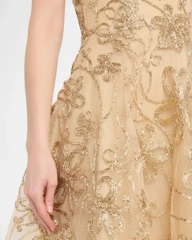 Naeem Khan Strapless Metallic Raffia Embroidered Gown | Thumbnail 4 Naeem Khan Strapless Metallic Raffia Embroidered Gown | Thumbnail 4