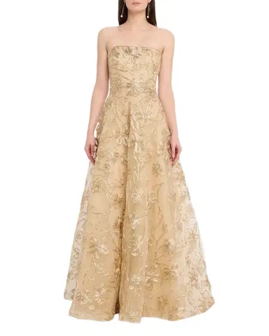Naeem Khan Strapless Metallic Raffia Embroidered Gown | Thumbnail 1 Naeem Khan Strapless Metallic Raffia Embroidered Gown | Thumbnail 1