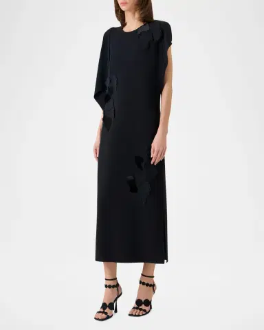 Akris punto Sleeveless Asymmetric Draped Papercut Flower Crepe Midi Dress | Thumbnail 3 Akris punto Sleeveless Asymmetric Draped Papercut Flower Crepe Midi Dress | Thumbnail 3
