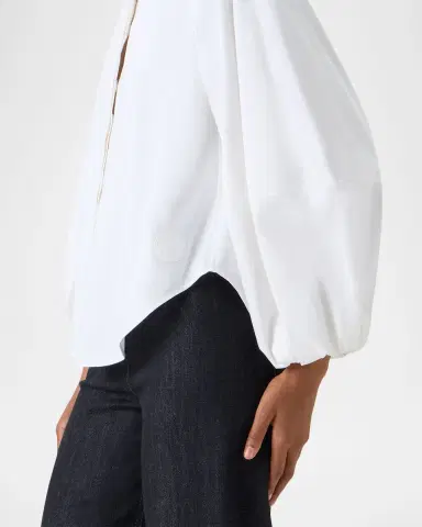Akris punto Balloon-Sleeve Cotton Satin Button-Down Shirt Blouse | Thumbnail 4 Akris punto Balloon-Sleeve Cotton Satin Button-Down Shirt Blouse | Thumbnail 4