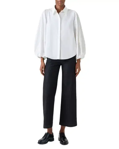 Akris punto Balloon-Sleeve Cotton Satin Button-Down Shirt Blouse | Thumbnail 1 Akris punto Balloon-Sleeve Cotton Satin Button-Down Shirt Blouse | Thumbnail 1