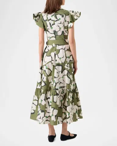Akris punto Papercut Flower Cotton Ruffle Belted Midi Dress | Thumbnail 2 Akris punto Papercut Flower Cotton Ruffle Belted Midi Dress | Thumbnail 2