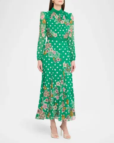 Saloni Jacqui-B Belted Floral Silk Midi Dress | Thumbnail 3 Saloni Jacqui-B Belted Floral Silk Midi Dress | Thumbnail 3