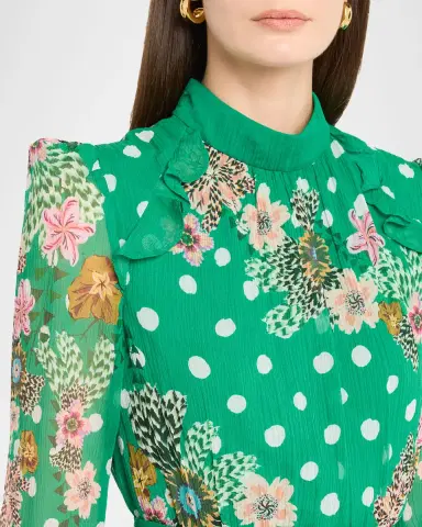 Saloni Jacqui-B Belted Floral Silk Midi Dress | Thumbnail 4 Saloni Jacqui-B Belted Floral Silk Midi Dress | Thumbnail 4