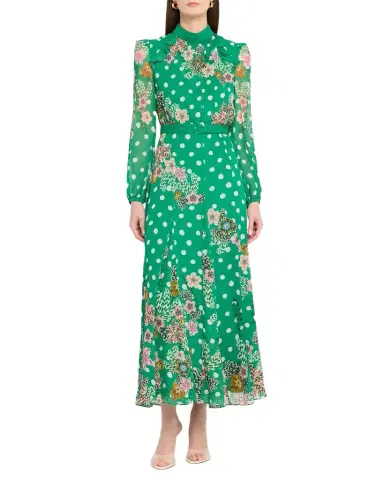 Saloni Jacqui-B Belted Floral Silk Midi Dress | Thumbnail 1 Saloni Jacqui-B Belted Floral Silk Midi Dress | Thumbnail 1