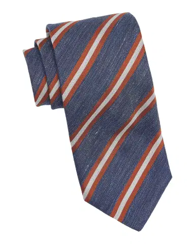 Canali Men's Navy and Tan Striped Silk Tie | Thumbnail 2 Canali Men's Navy and Tan Striped Silk Tie | Thumbnail 2