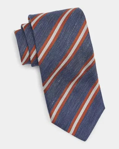 Canali Men's Navy and Tan Striped Silk Tie | Thumbnail 3 Canali Men's Navy and Tan Striped Silk Tie | Thumbnail 3