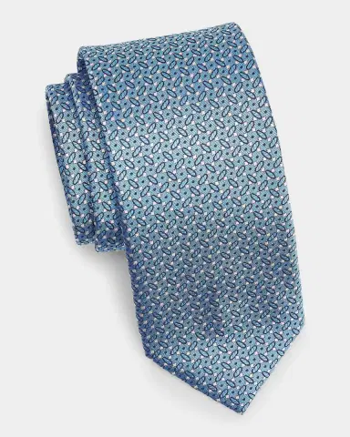 Canali Men's Micro-Geometric Silk Tie, Blue | Thumbnail 3 Canali Men's Micro-Geometric Silk Tie, Blue | Thumbnail 3