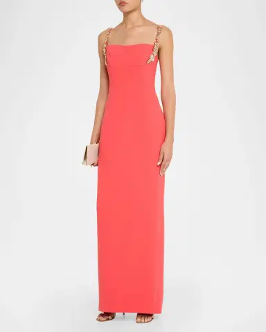 Rachel Gilbert Franca Crystal-Strap Column Gown | Thumbnail 3 Rachel Gilbert Franca Crystal-Strap Column Gown | Thumbnail 3