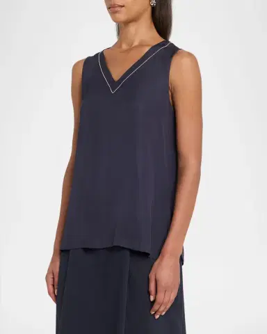 Peserico Sleeveless V-Neck Viscose Satin Top | Thumbnail 3 Peserico Sleeveless V-Neck Viscose Satin Top | Thumbnail 3