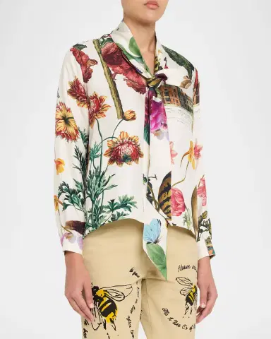Libertine Hollyhock Floral Silk Slim Tie Keith Blouse | Thumbnail 3 Libertine Hollyhock Floral Silk Slim Tie Keith Blouse | Thumbnail 3
