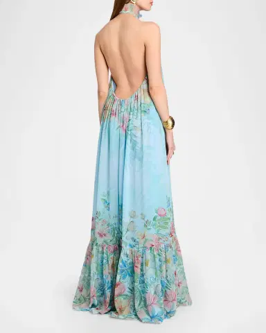 Retrofête Francy Floral Chiffon Halter Dress | Thumbnail 2 Retrofête Francy Floral Chiffon Halter Dress | Thumbnail 2