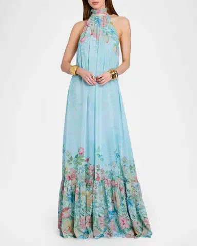 Retrofête Francy Floral Chiffon Halter Dress | Thumbnail 3 Retrofête Francy Floral Chiffon Halter Dress | Thumbnail 3