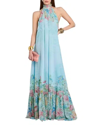 Retrofête Francy Floral Chiffon Halter Dress | Thumbnail 1 Retrofête Francy Floral Chiffon Halter Dress | Thumbnail 1