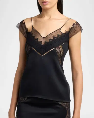Tom Ford Lace Inset Double-Strap Satin Crepe Blouse | Thumbnail 2 Tom Ford Lace Inset Double-Strap Satin Crepe Blouse | Thumbnail 2