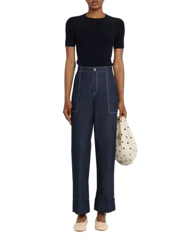 Lafayette 148 New York Highline Cropped Cotton Chambray Pants | Thumbnail 1 Lafayette 148 New York Highline Cropped Cotton Chambray Pants | Thumbnail 1