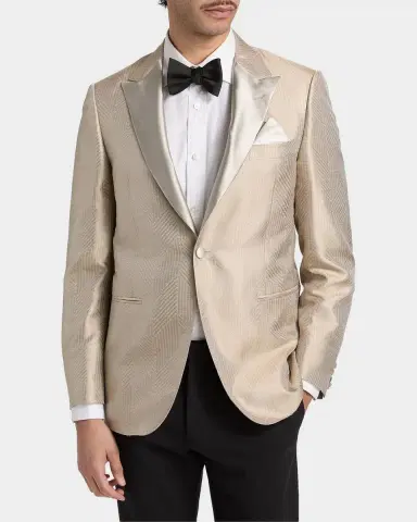 Canali Men's Silk Chevron Satin Peak Lapel Tuxedo Jacket | Thumbnail 3 Canali Men's Silk Chevron Satin Peak Lapel Tuxedo Jacket | Thumbnail 3