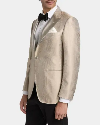 Canali Men's Silk Chevron Satin Peak Lapel Tuxedo Jacket | Thumbnail 6 Canali Men's Silk Chevron Satin Peak Lapel Tuxedo Jacket | Thumbnail 6