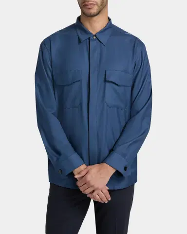 Canali Men's Wool and Silk Flap-Pocket Button-Down Shirt | Thumbnail 3 Canali Men's Wool and Silk Flap-Pocket Button-Down Shirt | Thumbnail 3