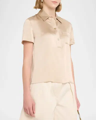 Vince Silk Charmeuse Short-Sleeve Polo Shirt | Thumbnail 3 Vince Silk Charmeuse Short-Sleeve Polo Shirt | Thumbnail 3