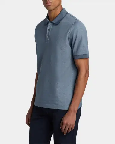 Canali Men's Cotton Pique Tipped Polo Shirt | Thumbnail 5 Canali Men's Cotton Pique Tipped Polo Shirt | Thumbnail 5