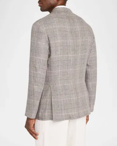 Boglioli Men 's Glen Plaid Linen Single-Breasted Jacket | Thumbnail 2 Boglioli Men 's Glen Plaid Linen Single-Breasted Jacket | Thumbnail 2