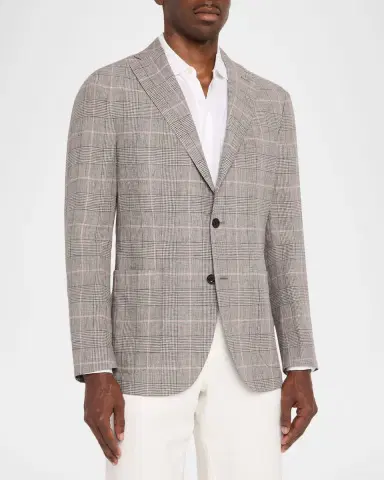 Boglioli Men 's Glen Plaid Linen Single-Breasted Jacket | Thumbnail 3 Boglioli Men 's Glen Plaid Linen Single-Breasted Jacket | Thumbnail 3