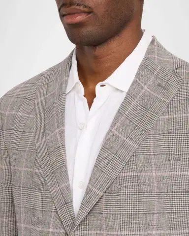 Boglioli Men 's Glen Plaid Linen Single-Breasted Jacket | Thumbnail 4 Boglioli Men 's Glen Plaid Linen Single-Breasted Jacket | Thumbnail 4