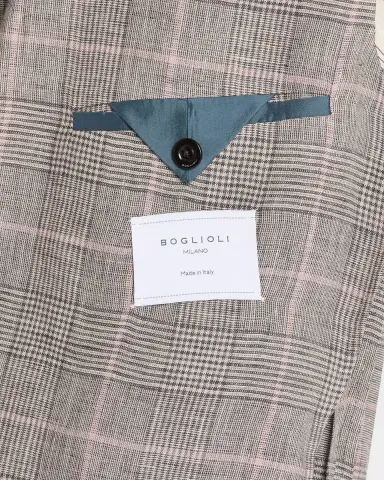 Boglioli Men 's Glen Plaid Linen Single-Breasted Jacket | Thumbnail 5 Boglioli Men 's Glen Plaid Linen Single-Breasted Jacket | Thumbnail 5