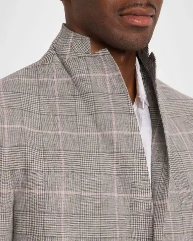 Boglioli Men 's Glen Plaid Linen Single-Breasted Jacket | Thumbnail 6 Boglioli Men 's Glen Plaid Linen Single-Breasted Jacket | Thumbnail 6
