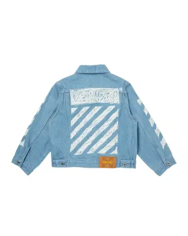 Off-White Boy's Diagonal Sketch Denim Jacket, Size 4-12 | Thumbnail 1 Off-White Boy's Diagonal Sketch Denim Jacket, Size 4-12 | Thumbnail 1