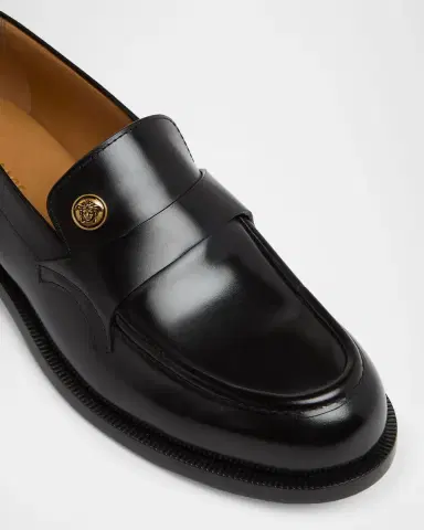 Versace Men's Leather Medusa Coin Penny Loafers | Thumbnail 4 Versace Men's Leather Medusa Coin Penny Loafers | Thumbnail 4