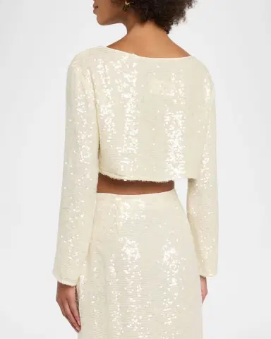 LAPOINTE Sequined Long-Sleeve Boxy Crop Top | Thumbnail 2 LAPOINTE Sequined Long-Sleeve Boxy Crop Top | Thumbnail 2