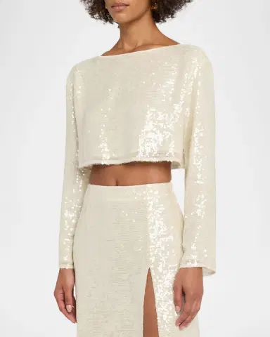 LAPOINTE Sequined Long-Sleeve Boxy Crop Top | Thumbnail 3 LAPOINTE Sequined Long-Sleeve Boxy Crop Top | Thumbnail 3