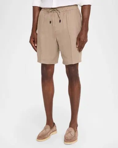 Isaia Men's Linen Creased-Front Drawstring Shorts | Thumbnail 3 Isaia Men's Linen Creased-Front Drawstring Shorts | Thumbnail 3