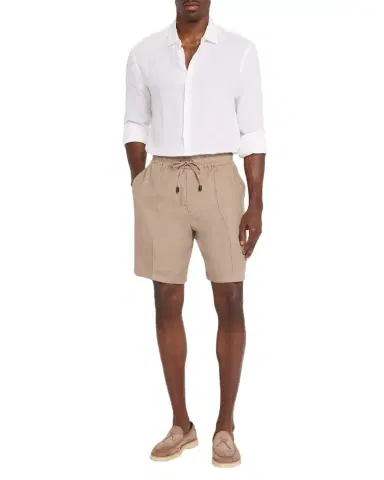 Isaia Men's Linen Creased-Front Drawstring Shorts | Thumbnail 1 Isaia Men's Linen Creased-Front Drawstring Shorts | Thumbnail 1