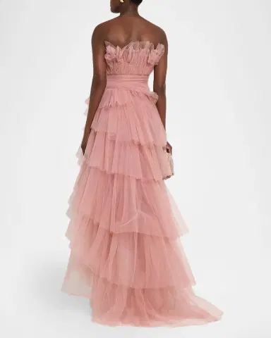 Pamella Roland Strapless Tiered Tulle High-Low Gown | Thumbnail 2 Pamella Roland Strapless Tiered Tulle High-Low Gown | Thumbnail 2