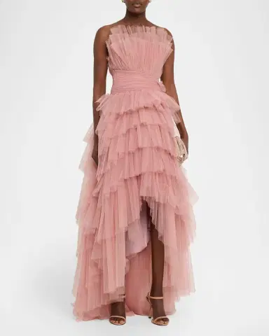 Pamella Roland Strapless Tiered Tulle High-Low Gown | Thumbnail 3 Pamella Roland Strapless Tiered Tulle High-Low Gown | Thumbnail 3