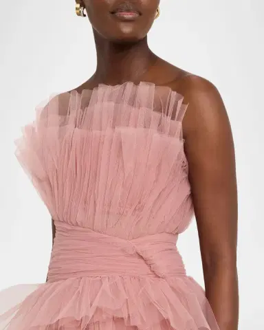 Pamella Roland Strapless Tiered Tulle High-Low Gown | Thumbnail 4 Pamella Roland Strapless Tiered Tulle High-Low Gown | Thumbnail 4