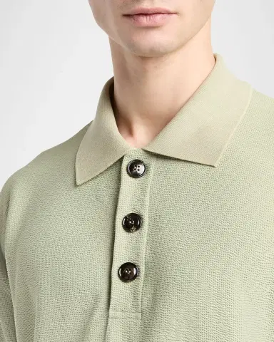 Giorgio Armani Men's Seersucker Relaxed-Fit Polo Shirt | Thumbnail 4 Giorgio Armani Men's Seersucker Relaxed-Fit Polo Shirt | Thumbnail 4