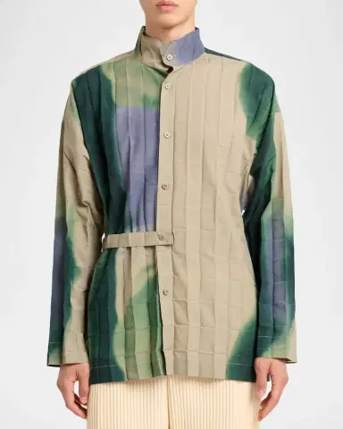Homme Plisse Issey Miyake Men 's Dawn Edge Pleated Self-Belt Button-Down Shirt | Thumbnail 3 Homme Plisse Issey Miyake Men 's Dawn Edge Pleated Self-Belt Button-Down Shirt | Thumbnail 3