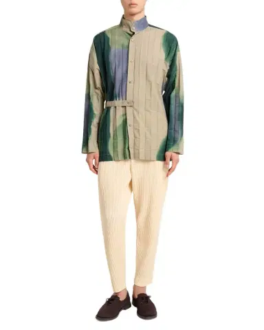Homme Plisse Issey Miyake Men 's Dawn Edge Pleated Self-Belt Button-Down Shirt | Thumbnail 1 Homme Plisse Issey Miyake Men 's Dawn Edge Pleated Self-Belt Button-Down Shirt | Thumbnail 1