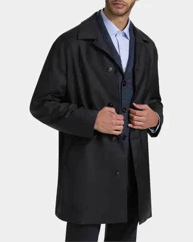 Canali Men's Wool Denim-Textured Overcoat | Thumbnail 3 Canali Men's Wool Denim-Textured Overcoat | Thumbnail 3