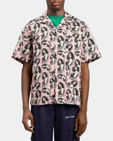 Palm Angels Men's Pinup Allover Logo Cotton Short-Sleeve Shirt | Thumbnail 3 Palm Angels Men's Pinup Allover Logo Cotton Short-Sleeve Shirt | Thumbnail 3