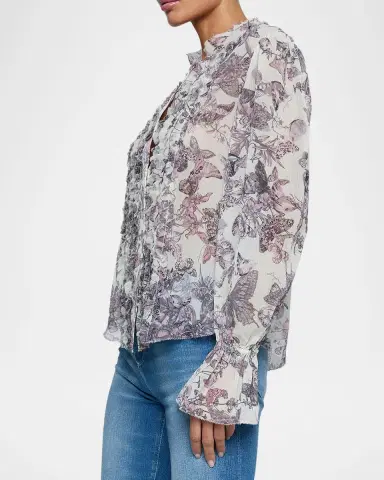 L'AGENCE Eunice Ruffle-Sleeve Blouse | Thumbnail 4 L'AGENCE Eunice Ruffle-Sleeve Blouse | Thumbnail 4