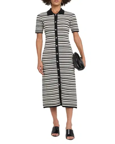 Elie Tahari The Lucine Striped Pointelle-Knit Midi Sweater Dress | Thumbnail 1 Elie Tahari The Lucine Striped Pointelle-Knit Midi Sweater Dress | Thumbnail 1