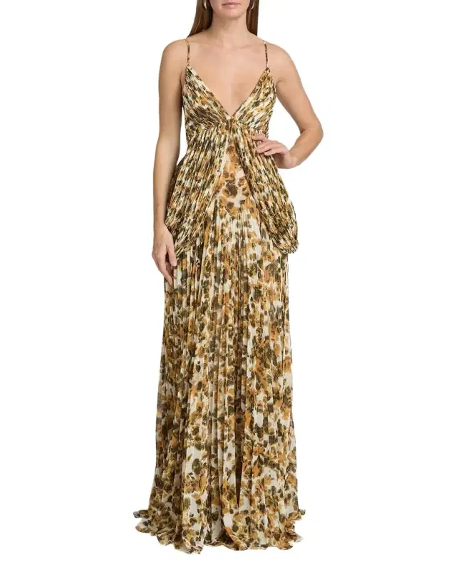 Micah Abstract Chiffon Pleated Gown Micah Abstract Chiffon Pleated Gown